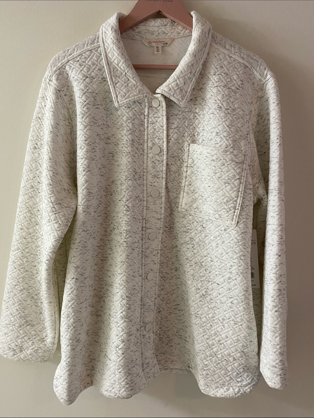 Nanette Lepore Off White/Grey Quilted Button-Front Cardigan Jacket